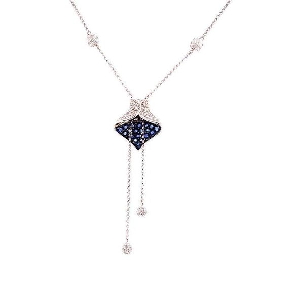 Diamond Sapphire Necklace 1.30 CTW Women Certified $3,950 822574 - Picture 6 of 10